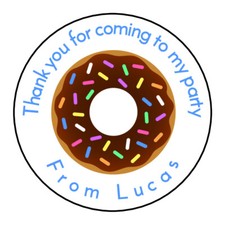 Personalised Donut Doughnut Birthday Thank You Stickers Party Bag Sweetie Cone