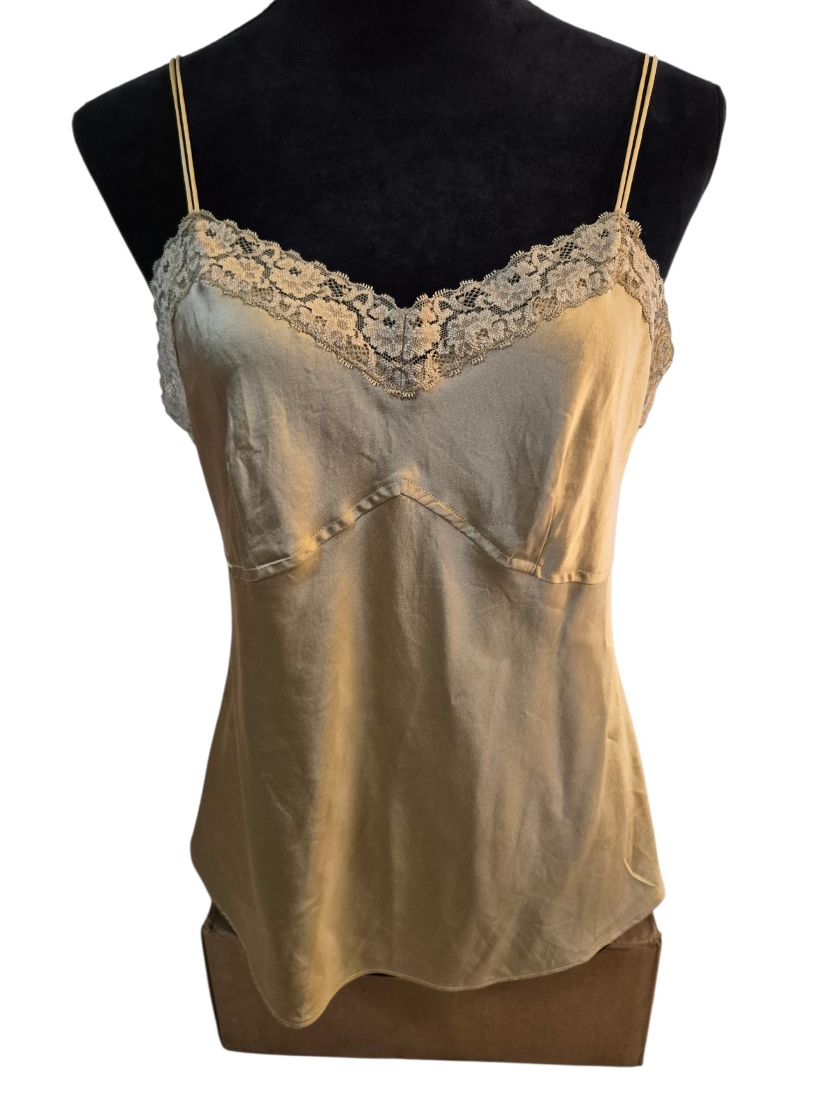 VTG Talbots Silk Baby Doll Cami Top Size 8 Lace Bronze Stretchy 90'S Y2K