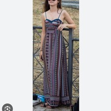 Xhilaration Y2K 90s Navy Blue Print Corset Boho maxi dress Feminine Earthy Small