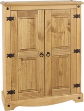 Image of Solid Pine Wood Storage Cupboard with 2 Doors, Rustic Farmhouse Cabinet