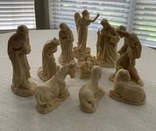 Vintage Hand Carved Nativity Scene Soap/Sand Stone White Ivory 10 Pieces 8” Tall