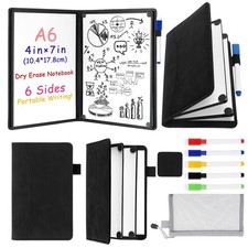 6 Sides Whiteboard Notebook Portable Dry Erase Double Sided Folding A6 Black