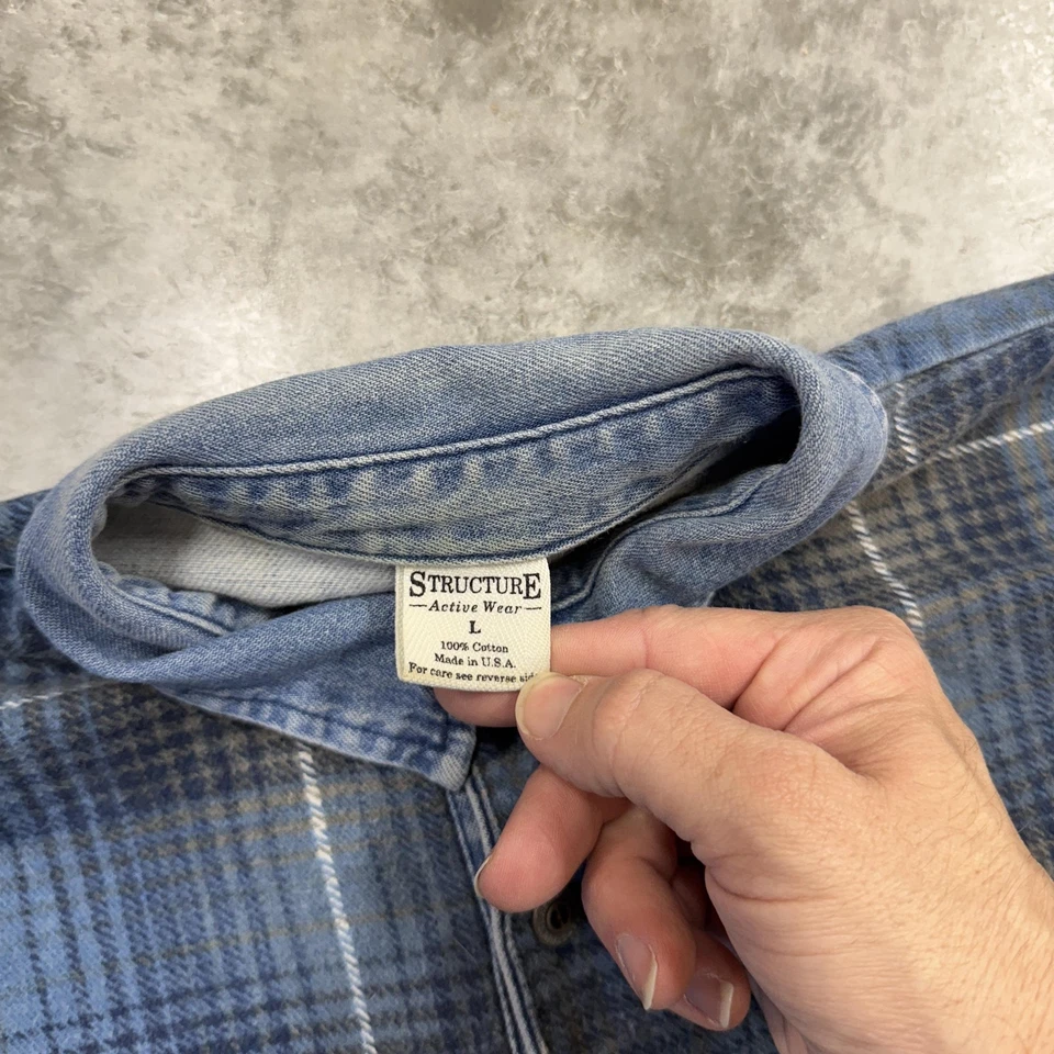 复古结构运动衫男式大号格子套头牛仔领 90 年代美国制造 — 第 3/4 张图片