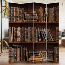 Paravento Separè 4 Pannelli Struttura in Legno Rivestimento in Tela Con Stampa F