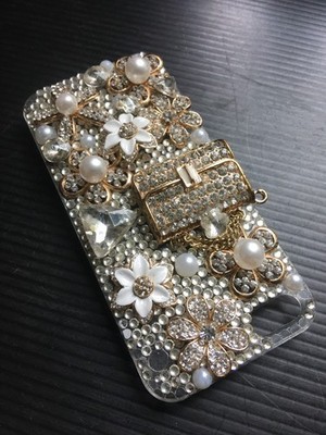 Rare Luxury Bling Pearl Crystal Flower Phone Case bag design for iPhone 5 5S SE