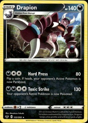 Drapion Rare SWSH01: Sword & Shield Base Set 122/202 NM