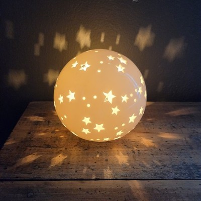 Pillowfort Starry Globe Night Light White Round Ceramic Celestial Star Lamp 