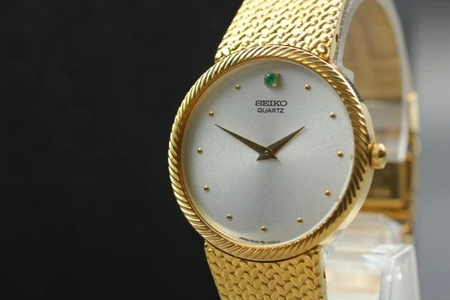 Vintage 1984 N MINT Seiko 7430-7010 Silver Dial Gold Qz Mens Watch From JAPAN