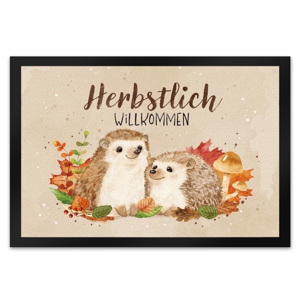 Igel Paar FußMatte XL In 40X60 Cm Mit Spruch Herbstlich Willkommen-image