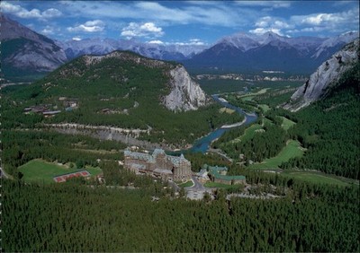 Banff Springs Hotel Alberta Canada aerial unposted postcard golf course b934
