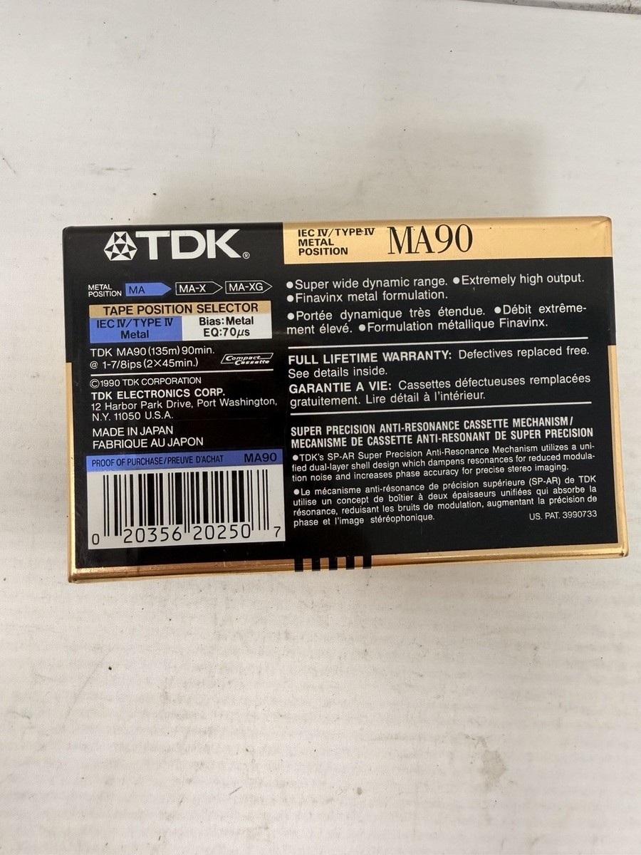 TDK MA90 Cassette Tape Sealed IEC IV / TYPE IV METAL POSITION NEW