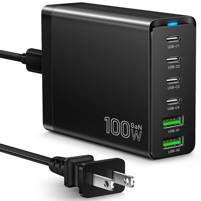 Fast USB C Charging Station, Total 100W 6-Port Charger Block with 4 USB-C and...