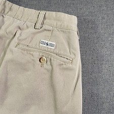 Vintage Polo by Ralph Lauren Andrew Pant Khaki Cotton Pleated Mens Size 36x31