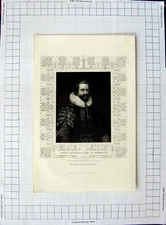 Original Old Antique Print Portrait C1790-C1890 Lionel Cranfield Middlesex 18th