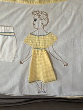 Vintage Embroidered Half Apron Lady With Pleated Dress