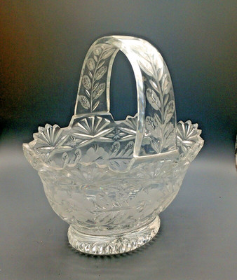 Brides Basket Vase Gorgeous Cut / Etched 24% Lead  Crystal Poland  9'' x8''