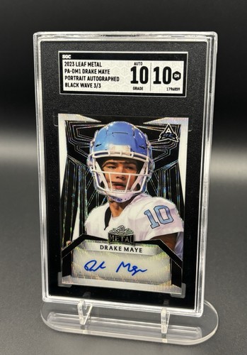 DRAKE MAYE RC Graded 10, Auto 10, Jersey #10 Leaf Metal 3/3 New England Patriots