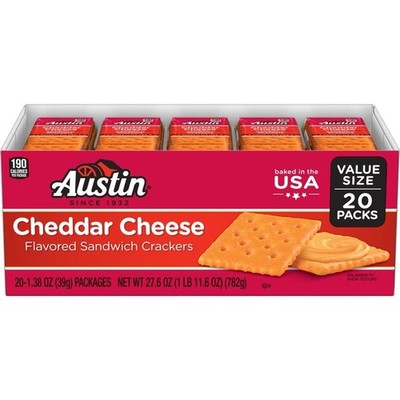 Austin Cheddar Cheese on Cheese Sandwich Crackers, Single Serve Snack 20 Count