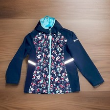 Free Country Girls Floral Softshell Jacket Hooded Full Zip Light Blue Lining M
