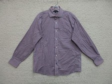 Tommy Hilfiger Button Up Shirt 15.5 Purple Dress Regular Fit Check Pocket Mens