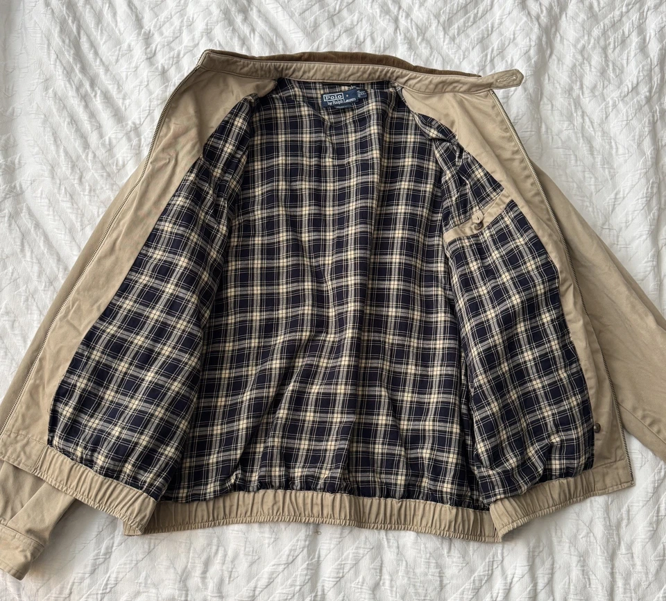 Chaqueta Polo Ralph Lauren Para Hombre XXL Tostado Caqui Forrada a Cuadros Cuello Pana De Colección Foto 4 de 4