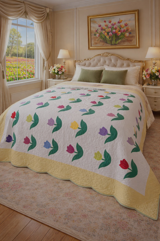 NEW Applique Quilt, Spring Tulip Size: 105 "  x 92"