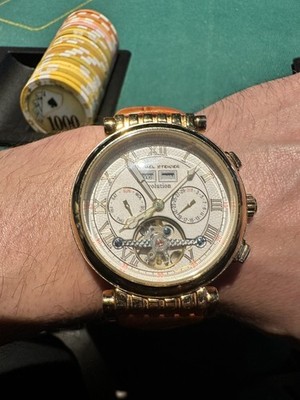 Daniel Steiger Evolution Gold Plated Analog Men's Wristwatch Brown Leather Whit 