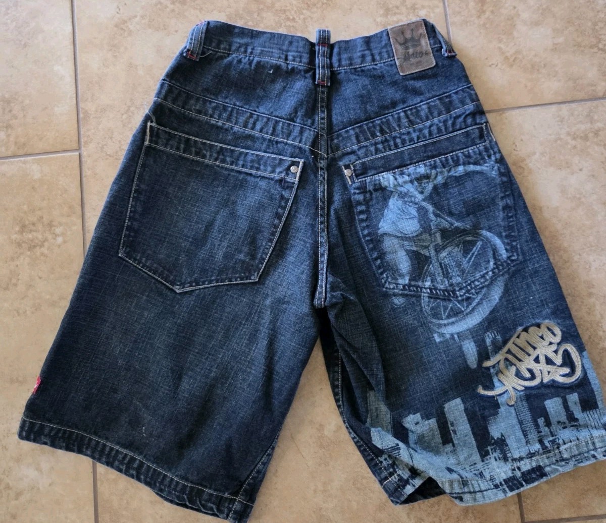 JNCO Jeans Denim Shorts Mens Youth SZ 29 Embroidery Logo Image