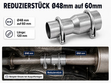 Rohr Reduzierstück Ø48mm auf Ø60mm Auspuff Adapter aufgeweitet + 2x M8 Schelle