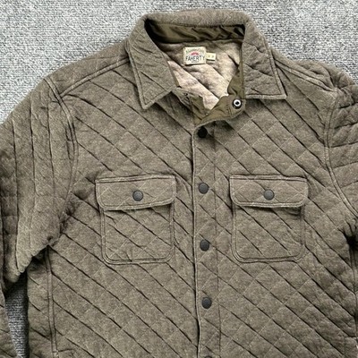 Faherty Jacket Mens Small Green Quilted Shirt Snap Front Organic Cotton Lined