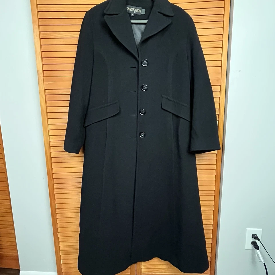 Vintage Kristen Blake Black Long Wool Black Trench Coat Women’s Size 14 - Image 3 of 4