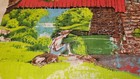 Vintage 1975 Tea Cloth Calendar Linen Wall Hanging Covered Bridge Creek side — photo 3