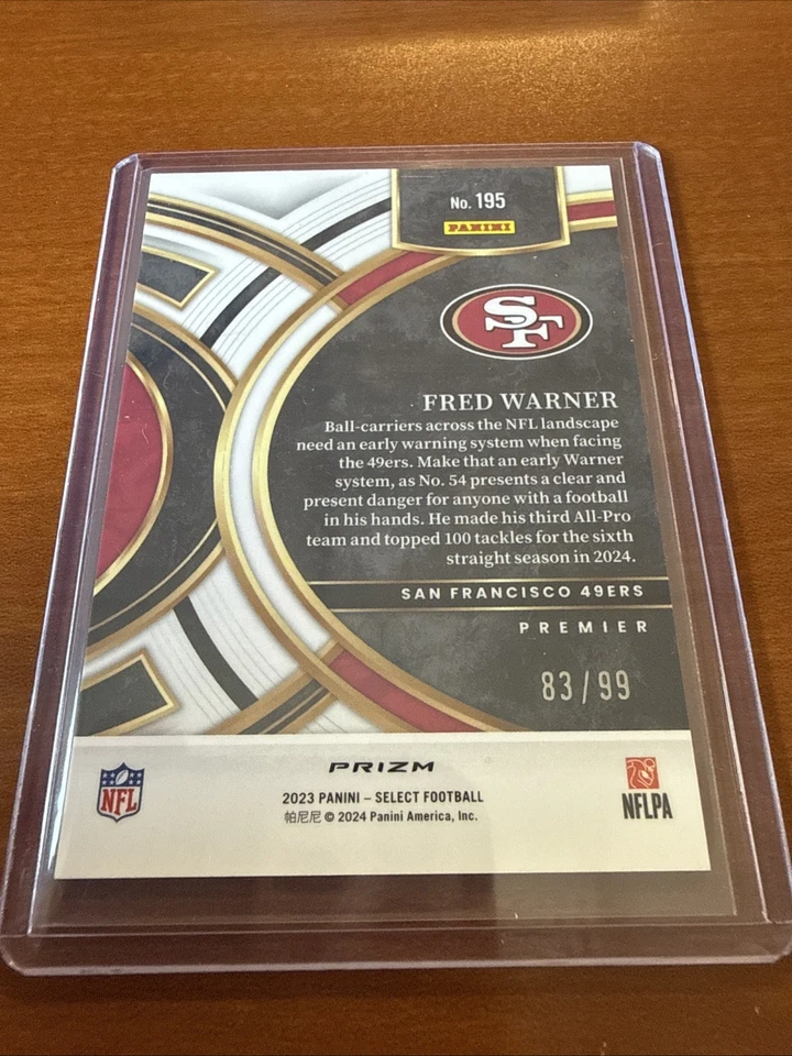 2023 Panini Select - Premier Level Fred Warner #195 Light Blue Prizm /99 - Image 2 of 2