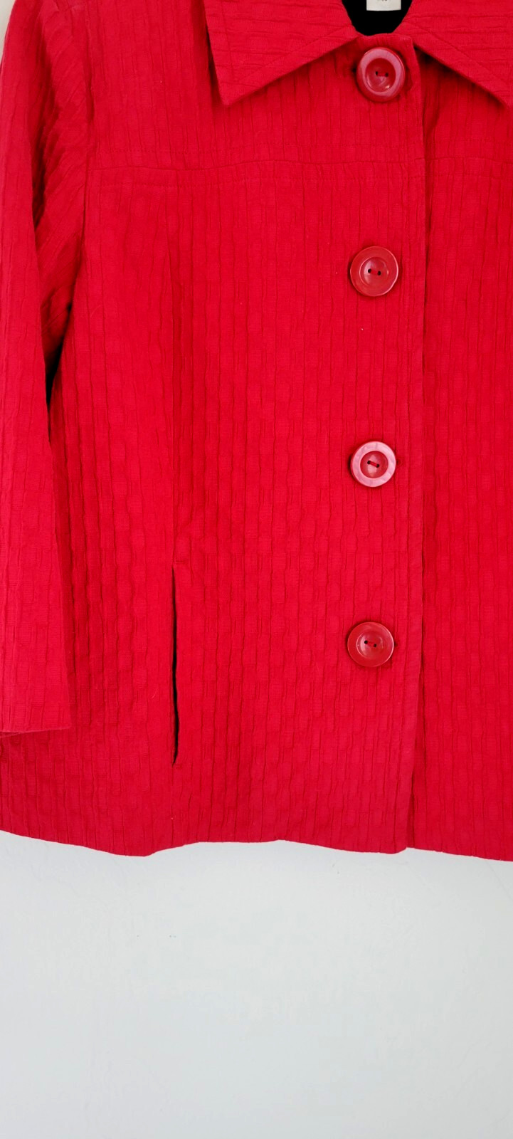 Chicos Jacket button front collared size 1 red te… - image 3