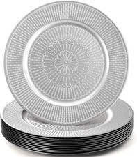 12 Pack Silver Charger Plate, 13-inch Beaded Chargers for Dinner Plates, Plastic