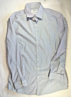 Charles Tyrwhitt mens dress shirt 17.5/36 blue white micro check Extra slim EUC