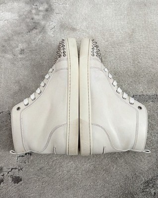 Christian Louboutin White Leather Silver Spike Mens Sneaker US7