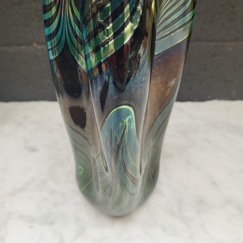 Bruce Freund Stunning Black Blue Green Iridescent Pulled Feather Handblown Vase - Picture 5 of 16