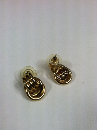 Vintage Jewerly Earrings Stud Pierced Goldtone 3 Row Swirles Drop #137 - Imagen 5 de 7