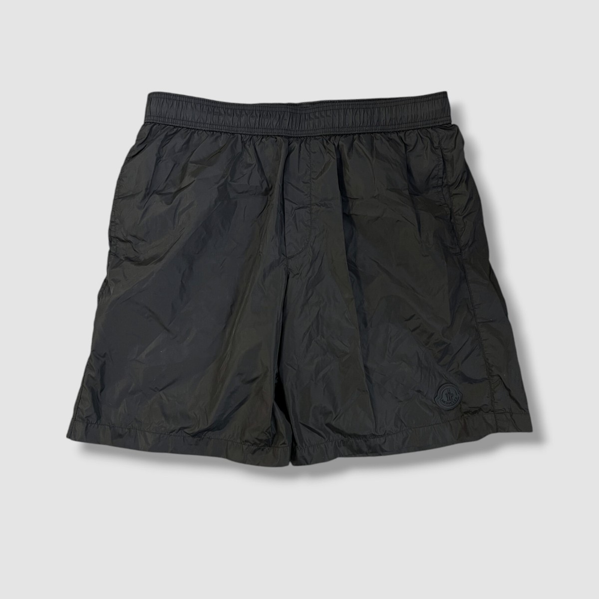 Moncler Men's Black Logo Drawstring Nylon Swimwear Swim