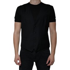 DOLCE & GABBANA Vest Black Wool Waistcoat Dress Formal Men IT52/US42/XL 900usd