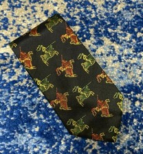 Karl Lagerfeld Navy Blue Orange Red Yellow Green Knights Horses Silk Necktie