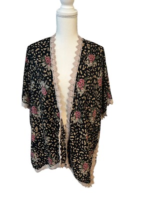 G by Gena Accessories Animal Print Floral Kaftan Open Cardigan One Size