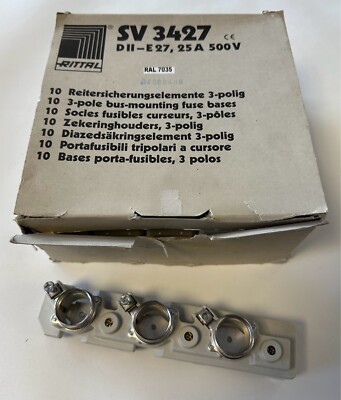 Rittal 10x Reitersicherungselemente 3-polig SV3427 10 / DII-E27, 25A 500V Neu