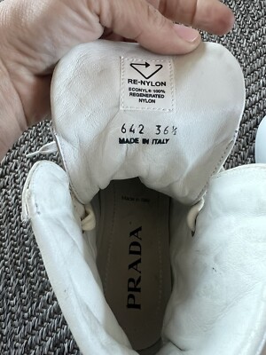 PRADAホワイトブーツ36、5 Prada Women White High Top Sneakers Nylon Leather Sz 36.5 | eBay