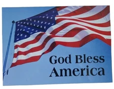 God Bless America American Flag Blue Sky Background Vinyl Magnet  12.5" x 9"