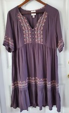 Knox Rose Embroidered Gray Boho Ruffle Hem Dress Rayon Womens Size Small