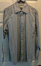 Calvin Klein GreyBlue Geometric LS mens button up collar cotton CLUB shirt SMALL