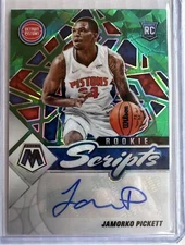2021-22 Mosaic Jamorko Pickett Green Prizm Rookie Scripts Auto #RS-JPI Pistons