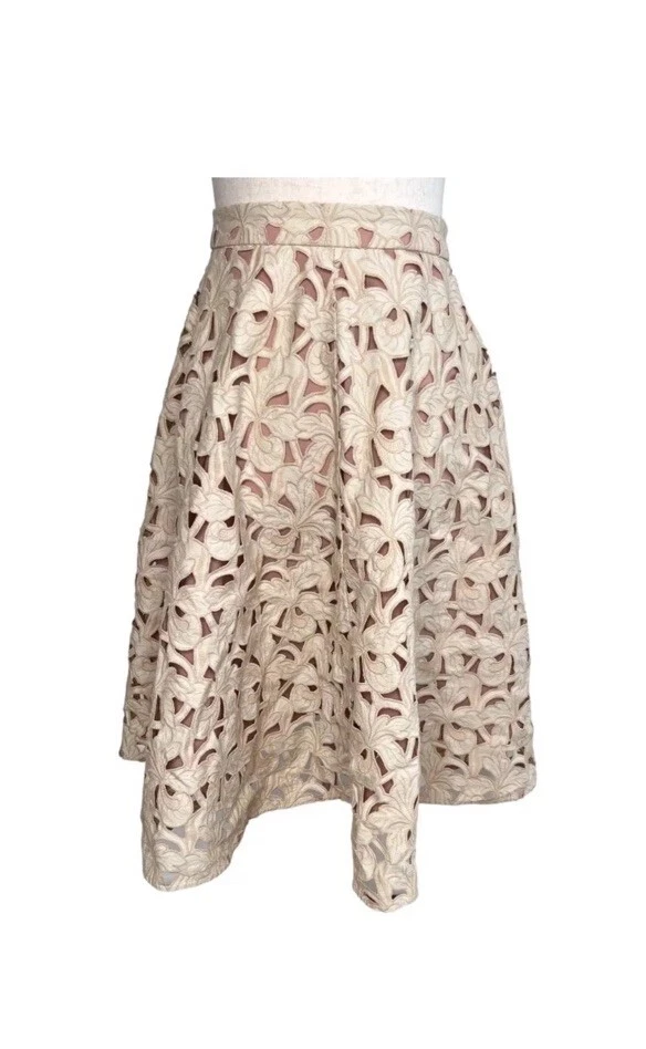 Falda acampanada de encaje de guipur Ann Taylor. Talla 8. Beige/rubor. Línea A/Acampanado Foto 2 de 4